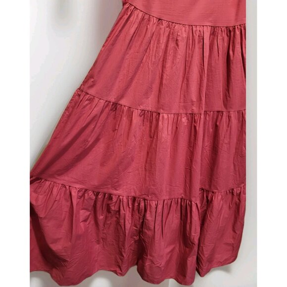 New English Factory Berry Pink Tiered Square Neck Puff Sleeve Midi Dress XS - Picture 4 of 9